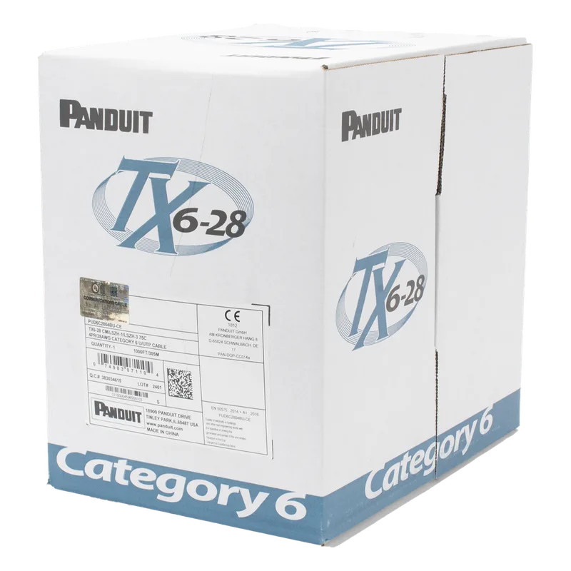 Bobina de Cable UTP 305 Metros (1000 Pies) de Cobre TX6-28Æ, Blanco, Categoría 6, Diámetro Reducido (28 AWG), CM/LSZH, de 4 Pares PANDUIT PUD6C2804WH-CE