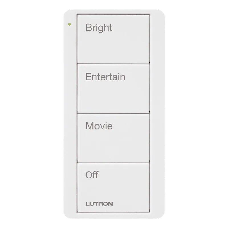 Control Pico inalámbrico de 4 botones con escenas grabadas para sala (Bright, Entertain, Movie y Off), compatible con Caseta Wireless y RA2 Select, blanco brillante LUTRON ELECTRONICS PJ24BGWHP01