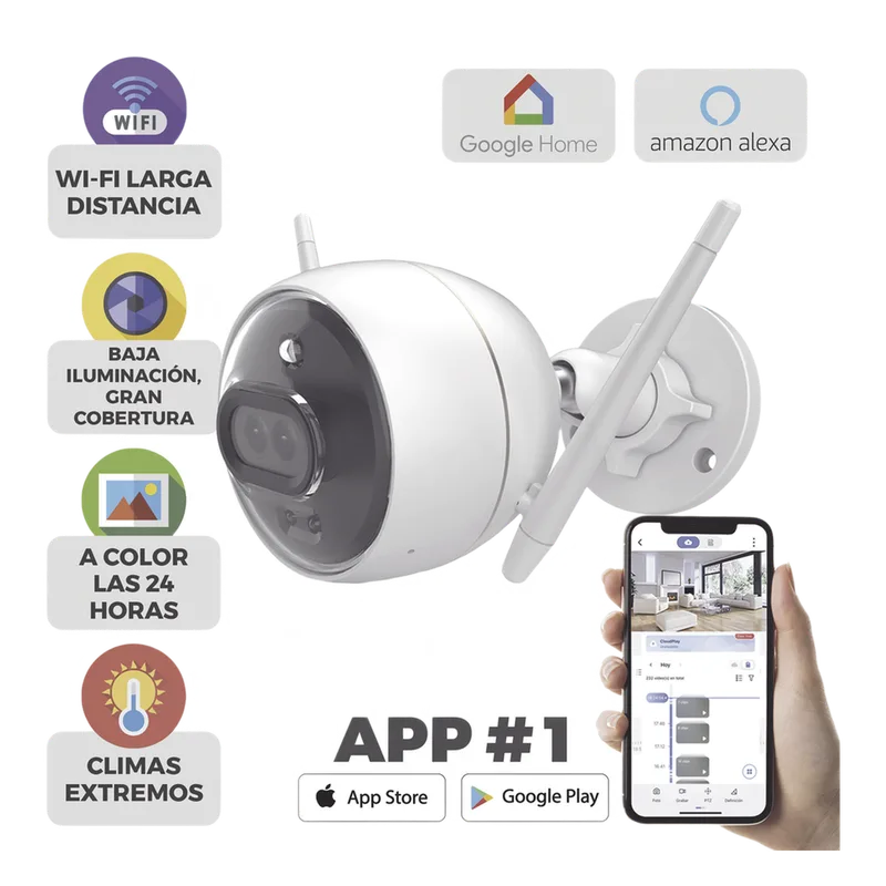 Bala IP 2 Megapíxel / Wi-Fi / Doble Lente / COLORES EN OSCURIDAD / Deteccion de Personas o Vehículos / Cruce de Línea / Intrusión a un área / Audio de dos vías / Luz Estroboscópica / Sirena / MicroSD EZVIZ C3X