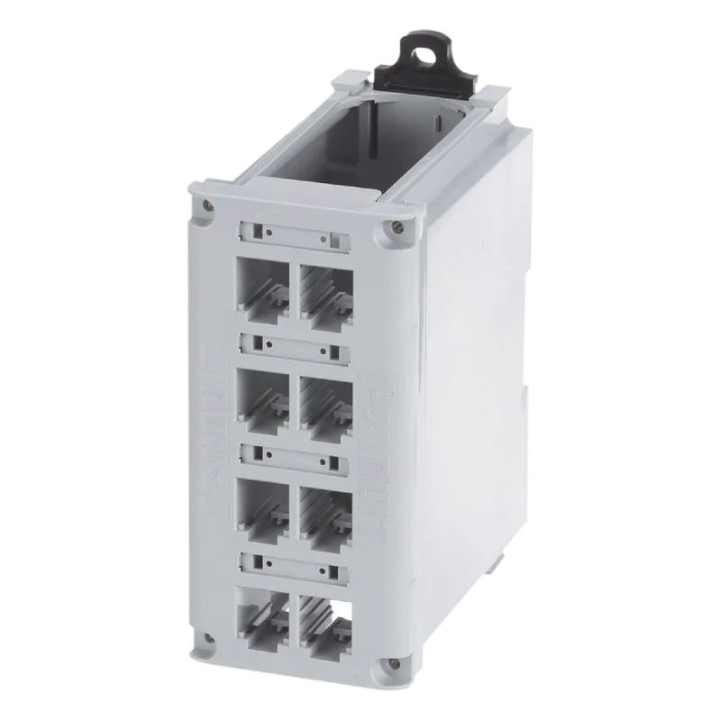 Panel de Parcheo Modular para Cobre, Blindado, de Instalación en Riel DIN Estándar de 35 mm (1.38 pulgadas), 8 Puertos Mini-Com, Color Gris PANDUIT CDPP8RG-S