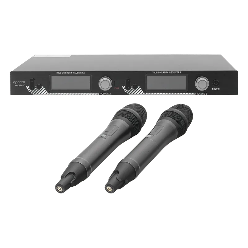 Kit de Microfonía inalámbrico | 2 Micrófonos de mano | Receptor UHF | Pantalla LCD | 200 Canales | Gran cobertura EPCOM PROAUDIO SF-521UH