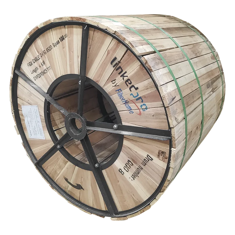 Carrete de 4 km de Fibra Óptica Aérea Figura 8 G.652D, Monomodo de 24 Hilos, Exterior, Span 100, Loose Tube LINKEDPRO BY FIBERHOME GYFC-8Y-24C-S100/4KM