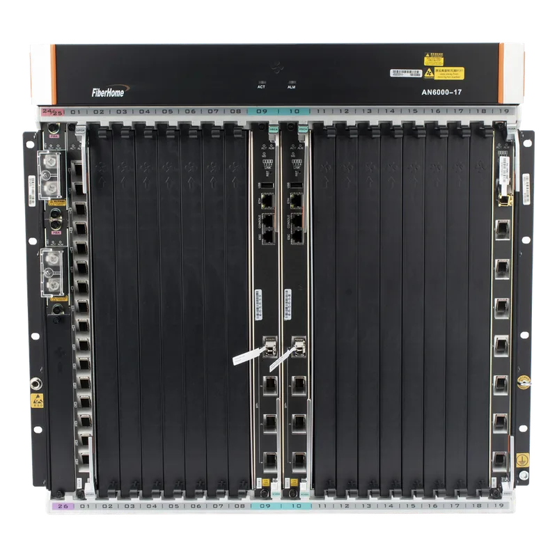 OLT Carrier Class Modular GPON, 16 Ranuras de Servicio, Incluye 1 Tarjeta de Servicio, crecimiento hasta 256 puertos GPON o 128 XGPON, Gestión por UNM2000, CLI, (Incluye Instalación de Software UNM2000) FIBERHOME AN6000-17