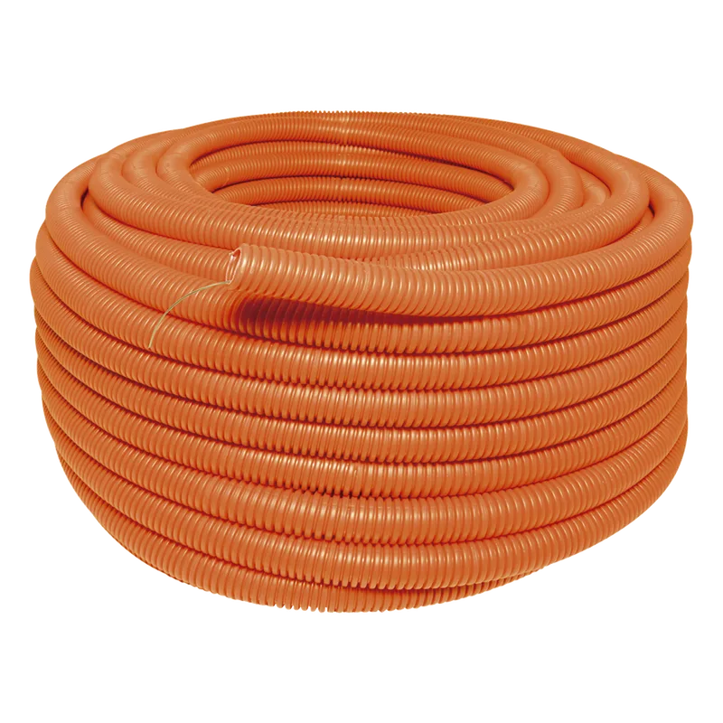 Manguera Poliducto Corrugado Flexible Naranja Reforzado de 1/2" x 100 m Para Instalaciones Eléctricas /Polietileno Alta Densidad HDPE/ Sin guía /Resistente a Intemperie. SURTEK SYS-136850