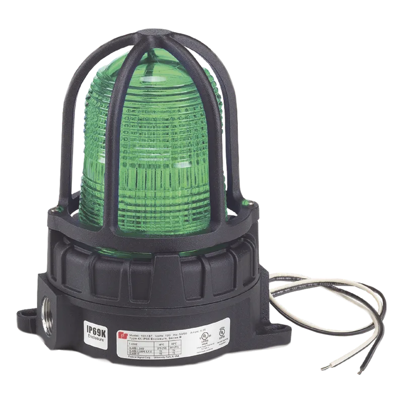 Luz de advertencia LED para ubicaciónes peligrosas, montaje para superficies, 24 VCD, color Verde FEDERAL SIGNAL INDUSTRIAL 191XLS-024-G