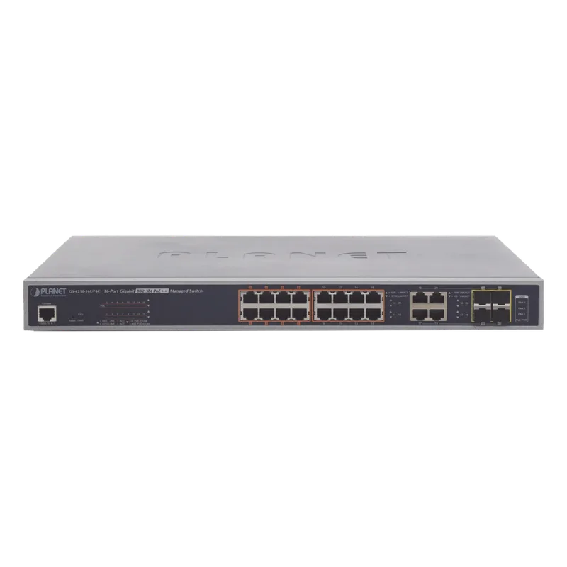Switch administrable L2, 16 puertos 10/100/1000T Ultra PoE + 4 puertos Gigabit Combo TP/SFP PLANET GS-4210-16UP4C