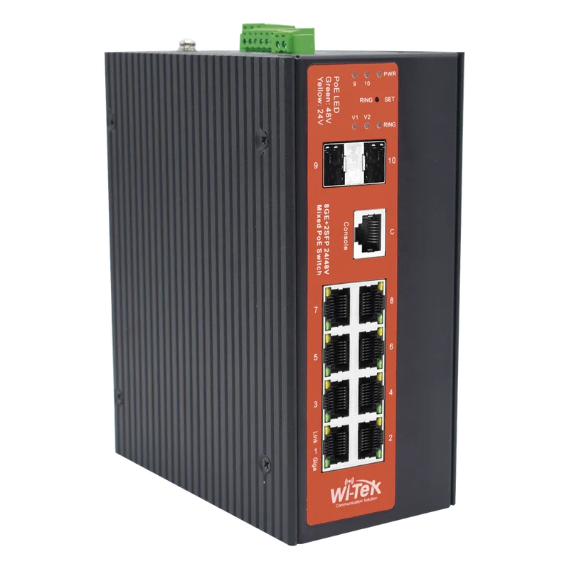 Switch Industrial Administrable Gigabit con 2 Puertos PoE bt + 6 Puertos PoE af/at o 24 V Pasivo + 2 SFP Gigabit, 240 W WI-TEK WI-PMS310GF-ALIEN-I