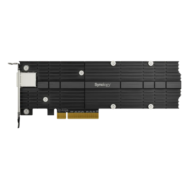 Adaptador Combinado SSD M.2 y 10 GbE | PCIe 3.0 x8 | 2 Ranuras NVMe M.2 22110/2280 | Puerto 10GBASE-T RJ45 | Autonegociación 10/5/2,5/1 Gbps | Compatible con SSD NVMe SNV3000. SYNOLOGY E10M20-T1