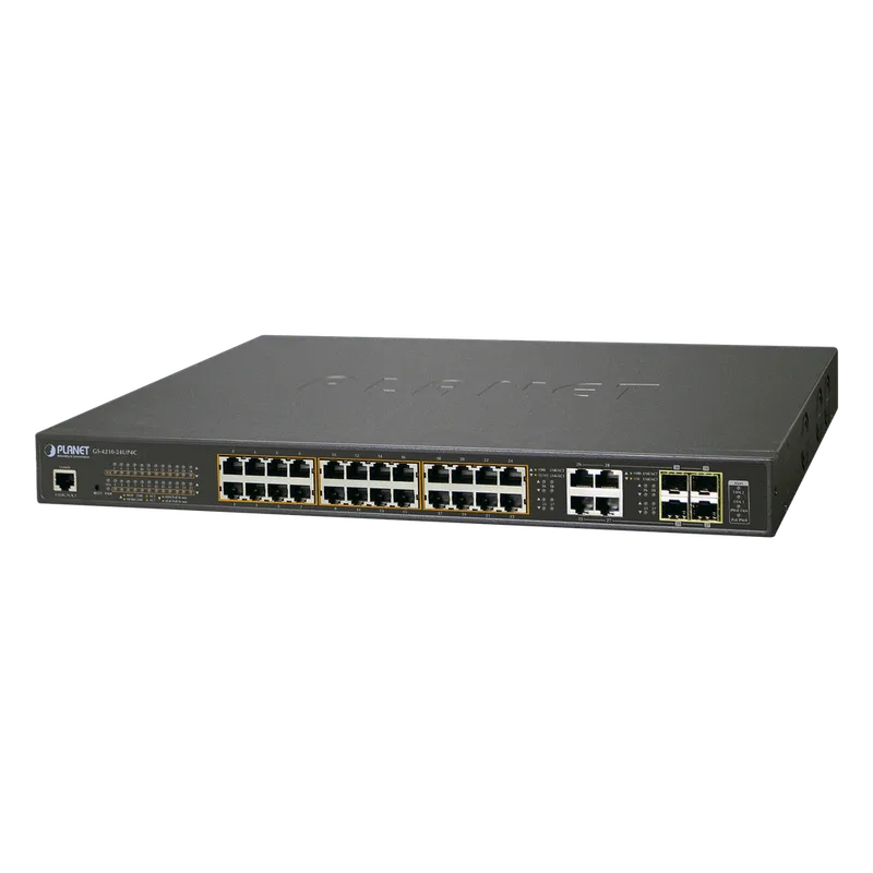 Switch Administrable L2, 24 puertos 10/100/1000T c/Ultra PoE + 4 puertos combo Gigabit TP/SFP, (600W) PLANET GS-4210-24UP4C