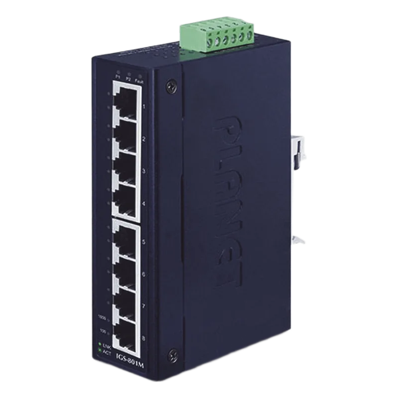Switch Industrial Administrable Capa 2, 8 Puertos Gigabit, Doble Entrada de Alimentación Para Fuente Redundante PLANET IGS-801M