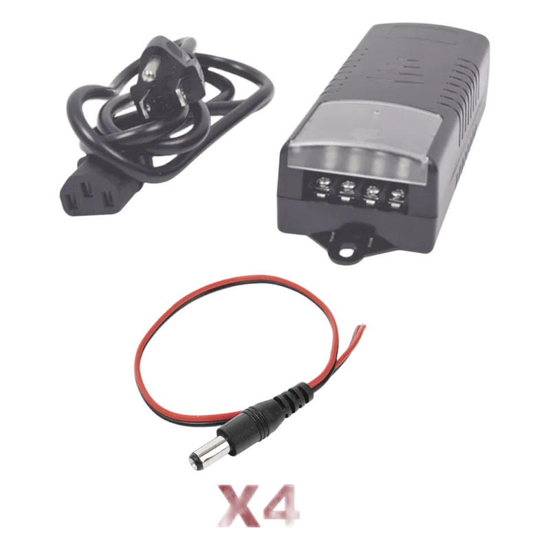 Kit con fuente EPCOM con salida de 12 Vcc a 5 Amper con 4 salidas / Incluye conectores EPCOM POWERLINE K1-PS12DC4C