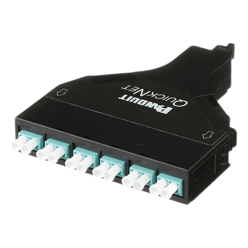 Cassette de Fibra Óptica SFQ QuickNet™ de 6 Adaptadores LC Dúplex (12 Fibras) a MPO, Para Fibra Multimodo OM4, Método A, Color Negro PANDUIT FQZN-12-10AS