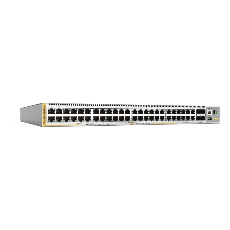 Switch PoE+ Stackeable Capa 3, 40 x 10/100/1000 Mbps + 8 x 100M/1/2.5/5G Multigigabit, 4 x SFP+ 10 G, hasta 720 W, fuente redundante ALLIED TELESIS AT-X530-52GPXM-10