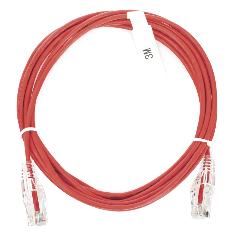 Cable de Parcheo Slim UTP Cat6 - 3 Metros (9.84 Pies) Rojo Diámetro Reducido (28 AWG) LINKEDPRO BY EPCOM LP-UT6-300-RD-28