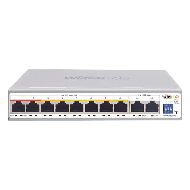 Switch PoE No administrable / Gestión Cloud / PoE de Largo Alcance Hasta 250m / 8 Puertos PoE 10/100Mbps (Puerto 1 Hasta 60W, Puertos 2 al 8 Hasta 30W) + 2 Puertos Gigabit Uplink / Presupuesto 120 W / Plug and Play WI-TEK WI-PS210G