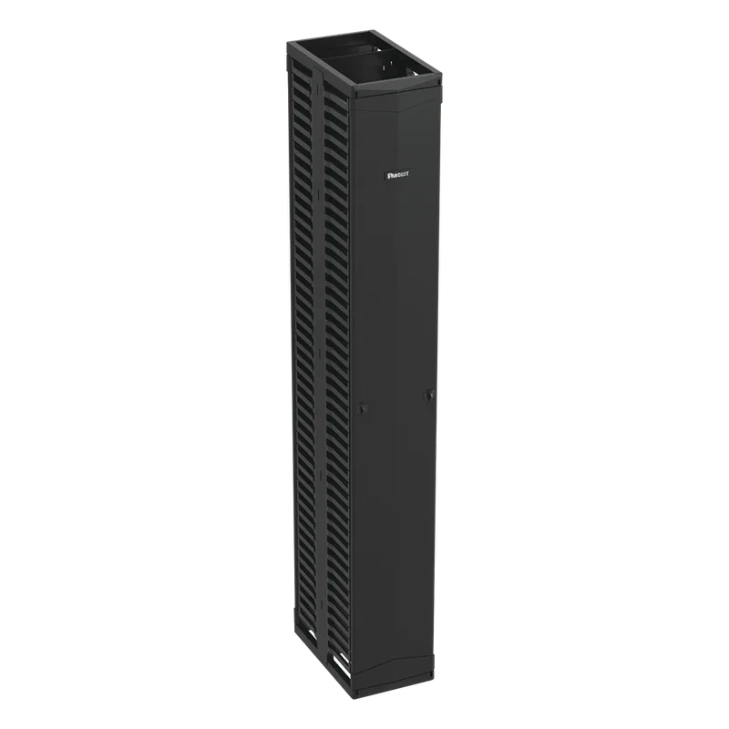 Organizador Vertical PatchRunner™, Doble (Frontal y Posterior), Para Rack Abierto de 45 Unidades, 12in de Ancho, Color Negro PANDUIT PR2VD12