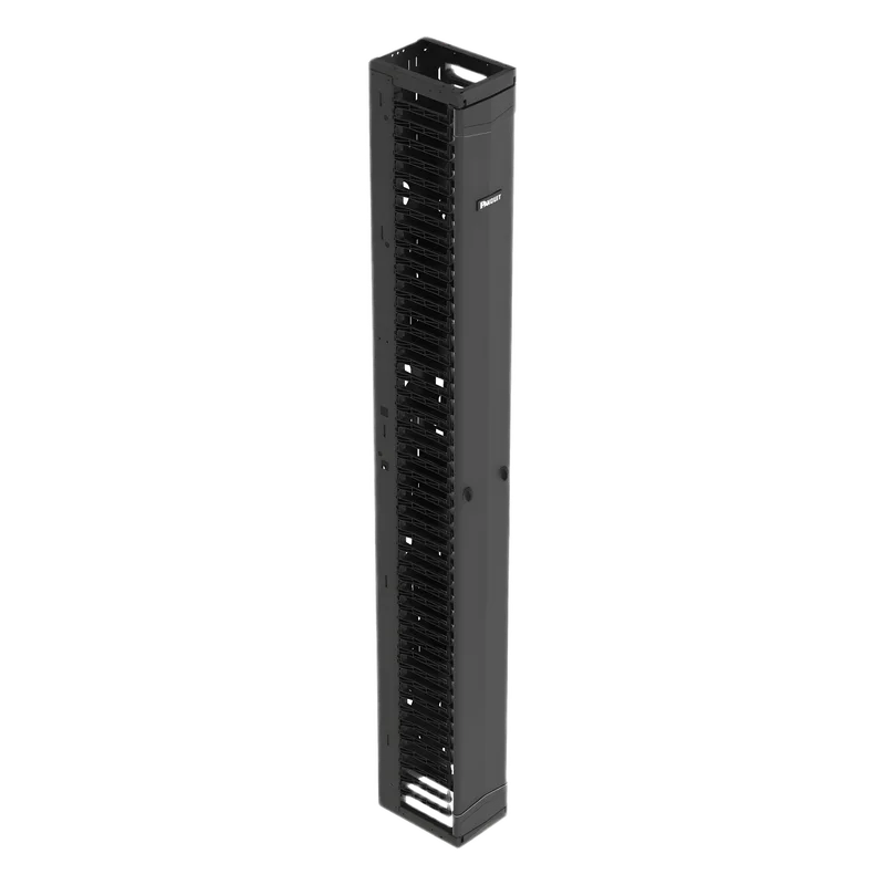 Organizador Vertical PatchRunner™, Sencillo (Solo Frontal), Para Rack Abierto de 45 Unidades, 8 in de Ancho, Color Negro PANDUIT PR2VFD08