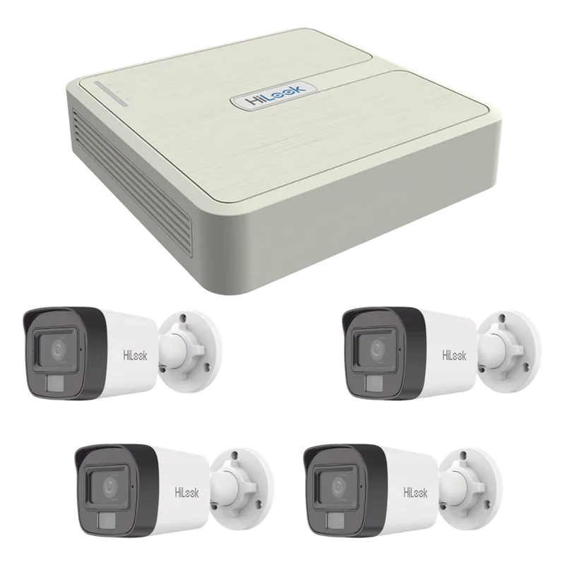 Kit IP 4 Megapixel / NVR de 4 Canales con 4 Puertos PoE / 4 Cámaras IP Dual Light con Micrófono Integrado / Bala para Exterior HiLook by HIKVISION KIP4MP/4B