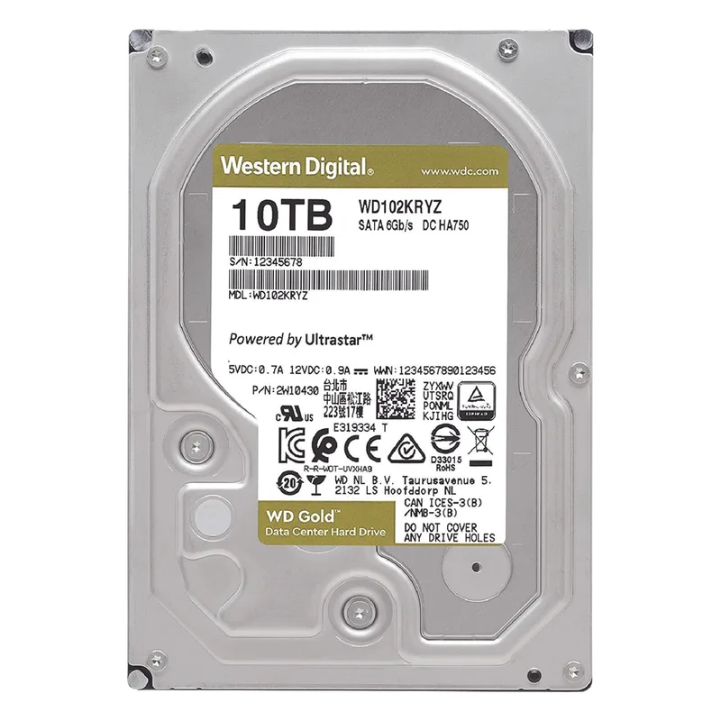 Disco Duro Gold de 10 TB / 7200 RPM / Optimizado para NAS, RAID, Data Center y NVRs de Gran Capacidad / Uso 24-7 / Proteccion Antivibración / 5 Años de Garantia / HelioSeal Western Digital (WD) WD102KRYZ