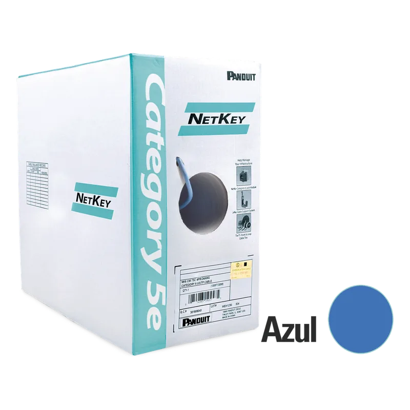 Bobina de Cable UTP 305 Metros (1000 Pies) de Cobre, NetKey, Azul, Categoría 5e (24 AWG), PVC (CM), de 4 Pares PANDUIT NUC5C04BU-CE