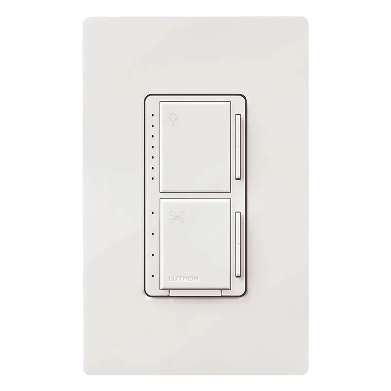 Control de pared dual Maestro LED+ para ventilador de techo y luz: 4 velocidades y atenuador de 75 W LED o 250 W incandescente, 120 V, unipolar, sin cable neutro LUTRON ELECTRONICS MACL-LFQ-WH