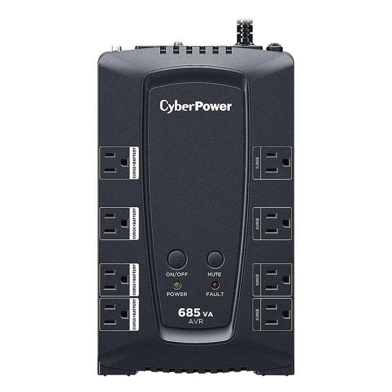 UPS de 685 VA/390 W, Topología Línea Interactiva, Entrada 120 Vca NEMA 5-15P, Tipo Gabinete Compacto, Con 8 Tomas NEMA 5-15R CYBERPOWER CP685AVRG