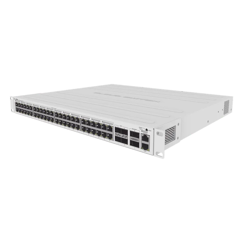 Cloud Router Switch 48 puertos PoE 802.3af/at Gigabit, 4 puertos SFP+ 10G, 2 puertos QSFP+ 40G, Montaje en Rack MIKROTIK CRS354-48P-4S+2Q+RM