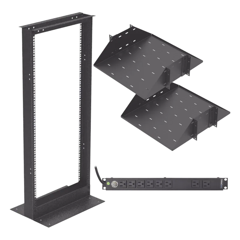Kit de Rack Estándar 19", 24 UR con 2 Charolas y PDU (8 tomas). Ideal para UPS y Servidores tipo Torre. LINKEDPRO BY EPCOM KIT-ORG-24HD