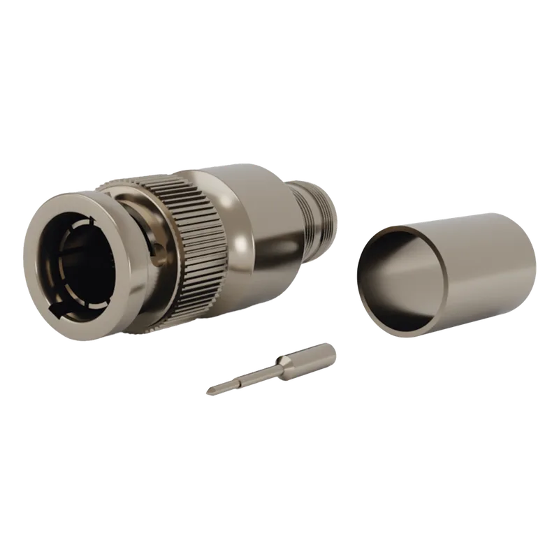 Conector BNC Macho en 75 Ohm, Anillo Plegable para Cable RG-11/U Grupo R1, Níquel/ Oro/ Teflón. RF INDUSTRIES,LTD RFB-1707-R1