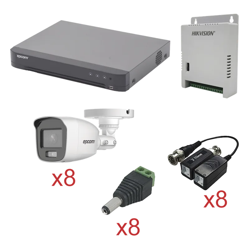KIT TurboHD con Audio 1080p / DVR 8 Canales / 8 Cámaras Bala (exterior 2.8 mm) / Transceptores / Conectores / Fuente de Poder / AUDIO POR COAXITRON EPCOM KEVTX8T8BG/A
