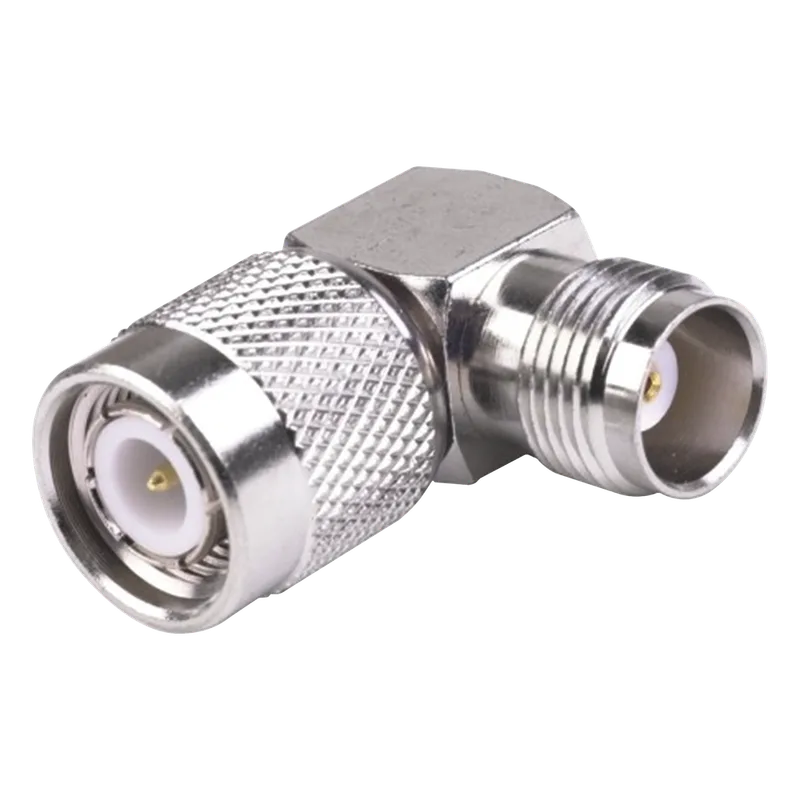 Adaptador de TNC Macho a TNC Hembra en Ángulo Recto, RoHs Compliant, Níquel/ Oro/ Teflón. RF INDUSTRIES,LTD RFT-1227-LF