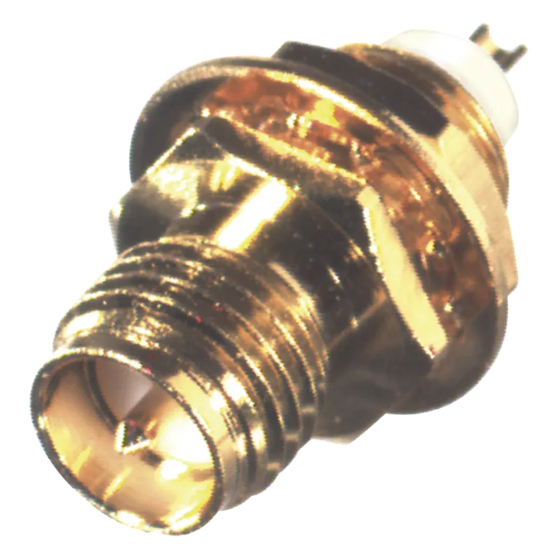 Conector SMA Hembra Inverso de Montaje Frontal en Panel, D-Plano, Soldable, Oro/ Oro/ Teflón. RF INDUSTRIES,LTD RP-3251-1