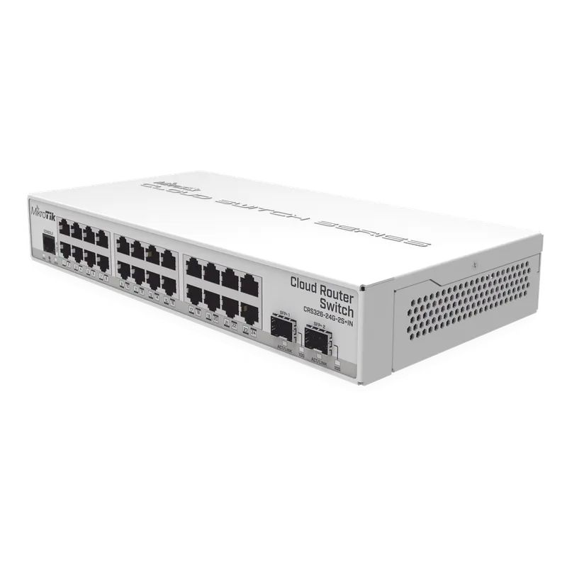 Switch Sistema Operativo Dual 24 Puertos Gigabit Ethernet y 2 Puertos SFP+, Para Escritorio MIKROTIK CRS326-24G-2S+IN