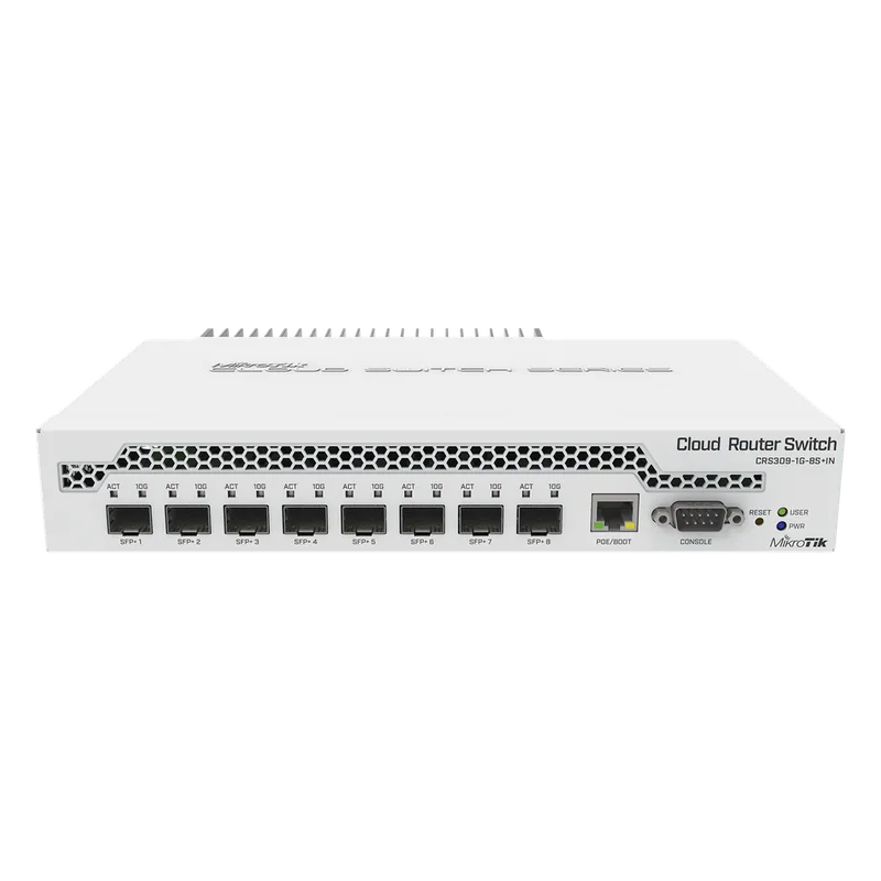 (CRS309-1G-8S+IN) Switch administrable Sistema Operativo Dual, puerto 1G Rj45, 8 puertos 10G SFP+ para Escritorio MIKROTIK