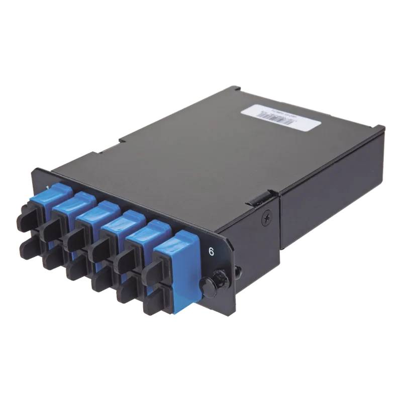Placa Acopladora de Fibra Óptica FAP, Con 12 Pigtails y 6 Conectores LC Duplex (12 Fibras), Para Fibra Monomodo OS1/OS2, Color Azul PANDUIT FCS9N-12-10P