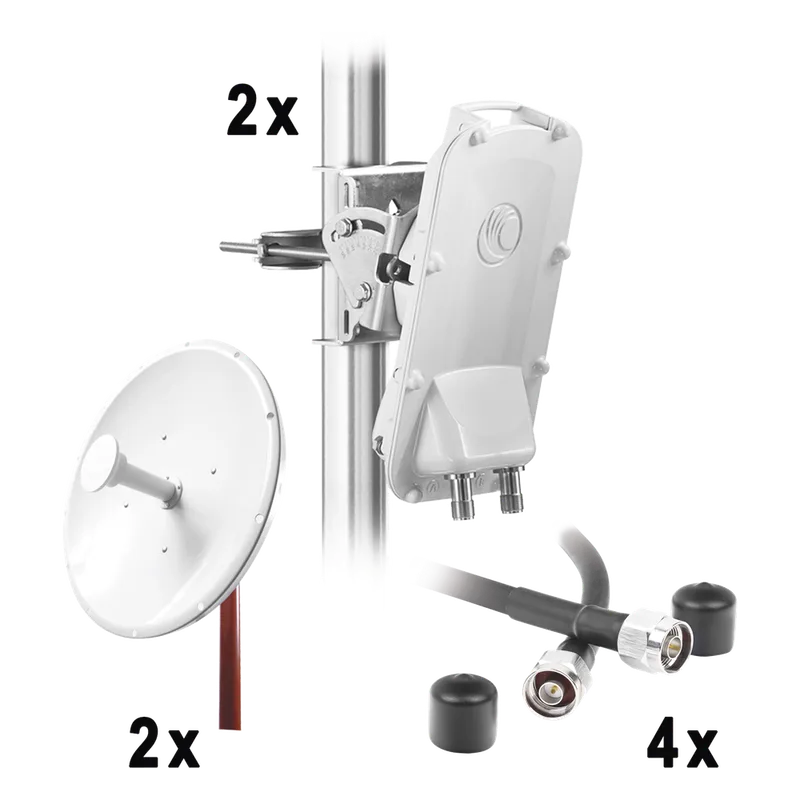 Enlace Backhaul completo de alta capacidad, incluye: 2x PTP550CE, 2x NP2GEN2 (34 dBi), 4x Jumpers CAMBIUM NETWORKS PTP550-KIT34