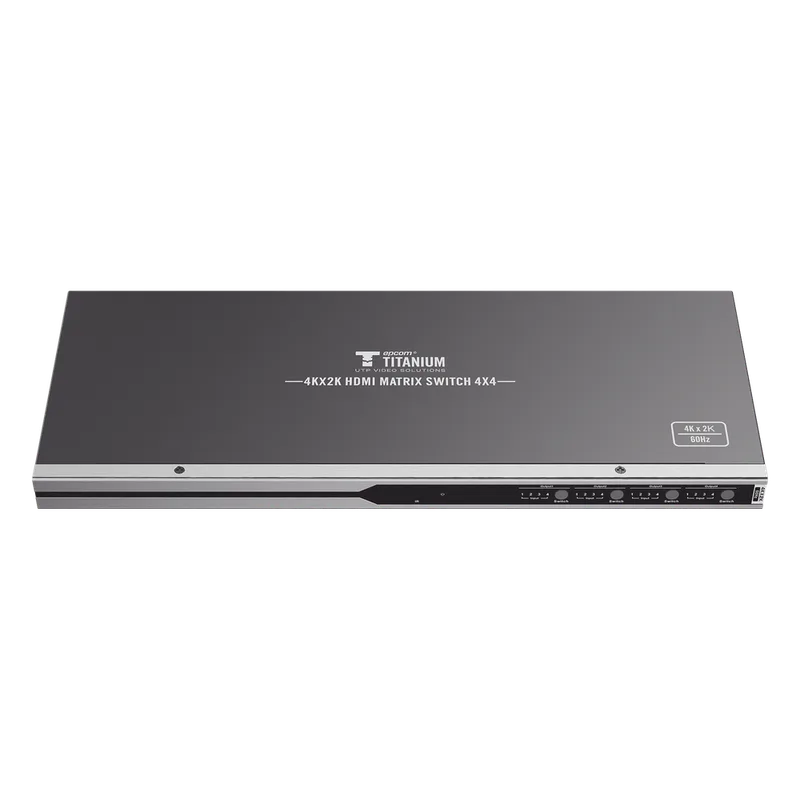 MATRICIAL 4 x 4 / 4 Entradas y 4 Salidas en HDMI / 4K × 2K @ 60Hz / 18Gbps / HDMI 2.0 / HDCP 2.2 / 3D / Conmutación por Botón, RS232 o Control Remoto / IDEAL PARA CENTROS DE MONITOREO, COMPARACION Y ANALISIS. EPCOM TITANIUM TT-414-V2.0