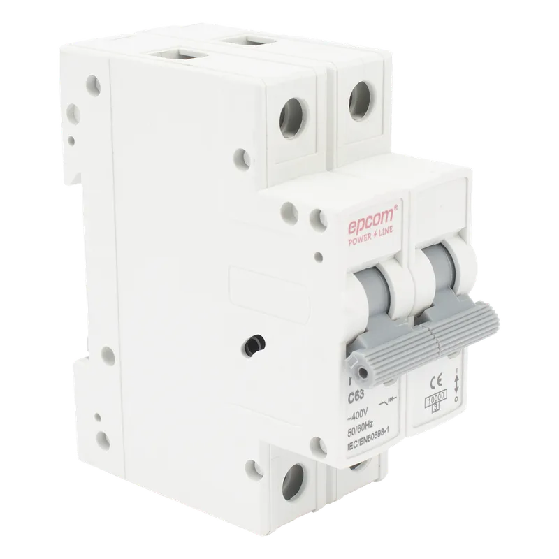 Protección Térmica/ Interruptor 2P, 63 A, Corriente Alterna 400 Vca para Aplicación Fotovoltaica Montaje Riel DIN EPCOM POWERLINE FE7632PC63
