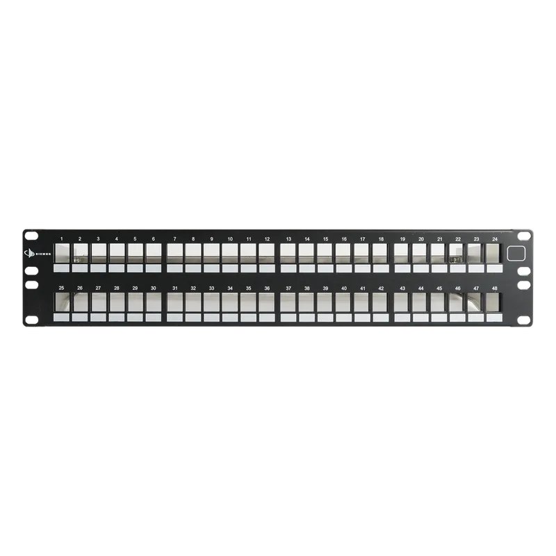 Patch Panel UTP Keystone de 48 Puertos Modular (Vacío), Plano, 2UR, Compatible con Jacks Keystone UTP Z-MAX y MAX SIEMON KPNL-F2-48-01S