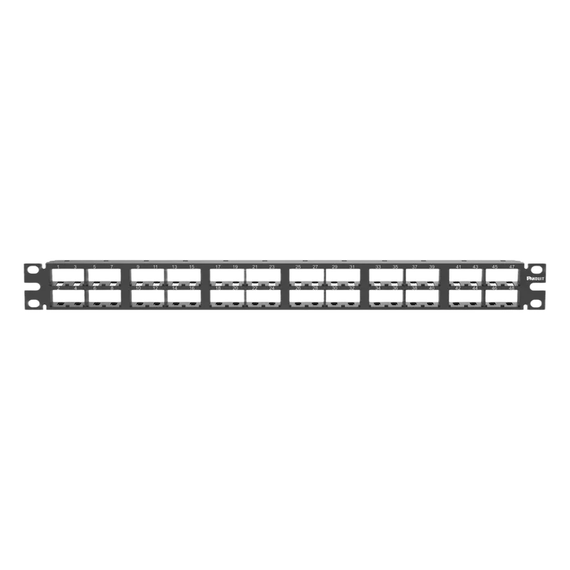 Panel de Parcheo Modular Mini-Com (Sin Conectores), Plano, Sin Blindaje, Alta Densidad, Números Pre-impresos, de 48 Puertos, 1 UR PANDUIT CPP48HDVNSWBL