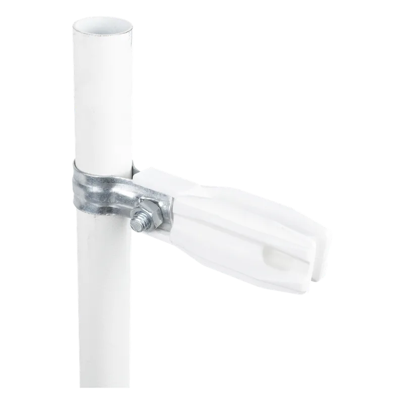 Aislador de Paso o Esquina Blanco con Abrazadera / 1 Pulgada (25 mm) / Resina Virgen 100% / Anti-Arqueo / Acero Galvanizado / Poste Cerco Eléctrico SFIRE SFABRAZADERA1PW