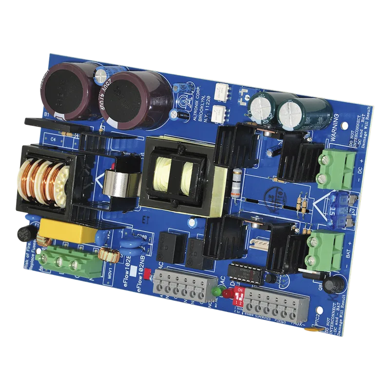 Cargador de fuente de alimentación, salida única, 12 V CC a 10 A, salida auxiliar, FAI, listo para LinQ2, 115 V CA, placa ALTRONIX EFLOW-102NB