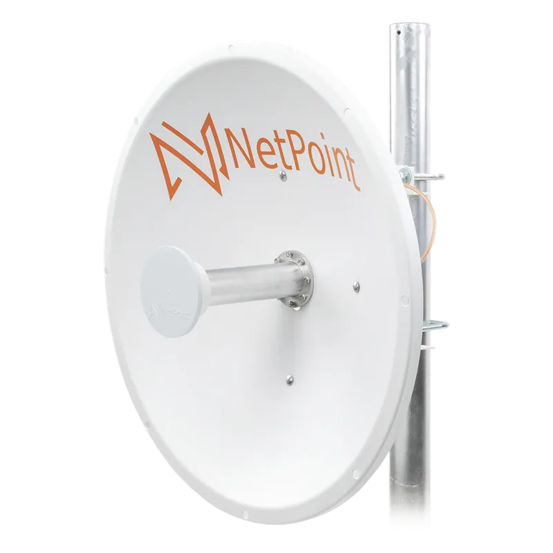 Antena Direccional de alto rendimiento / diámetro de 60 cm / 4.9-6.4 GHz / Ganancia 30 dBi / SLANT de 45 ° y 90 ° / Ideal para 30 km / Conector N-Hembra / Montaje y jumpers incluidos. NetPoint NP1GEN2