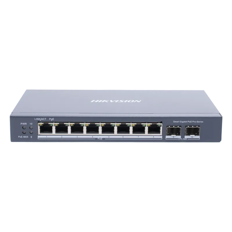 Switch Gigabit PoE+ / Administrable / 8 Puertos Gigabit PoE+ / 2 Puertos SFP / Configuración Nube Hik-Partner Pro / Modo Extendido hasta 300 Metros / 110 W HIKVISION DS-3E1510P-SI