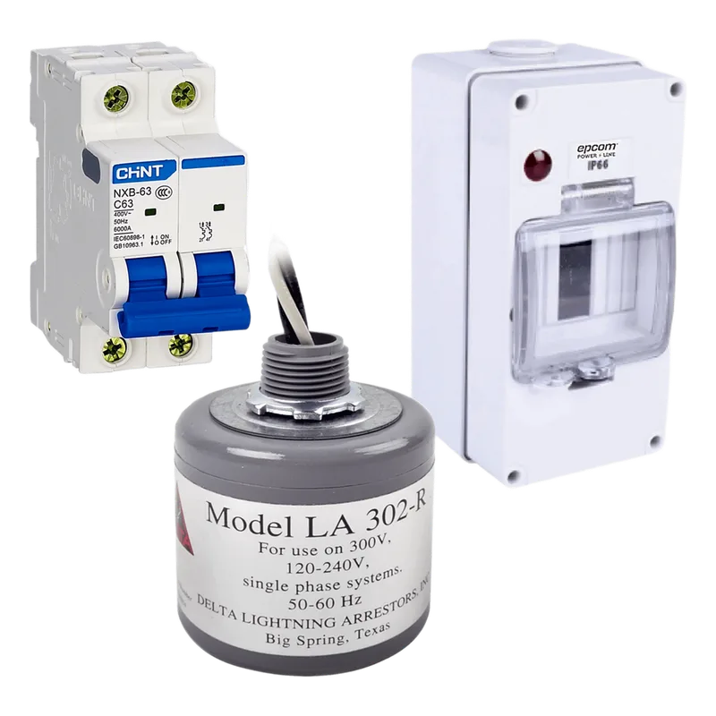Kit de Centro de Carga Para Corriente Alterna, Breaker de hasta 400 Vca de 63 A con Supresor de Picos Transitorios. EPCOM POWERLINE PL63ACA