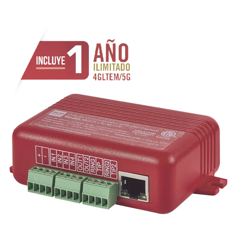 COMUNICADOR DUAL Universal para PANELES DE INCENDIO 4GLTEM - 1 Año de Servicio - Eventos a CMS M2M SERVICES MQ03-LTE-M-FIRE