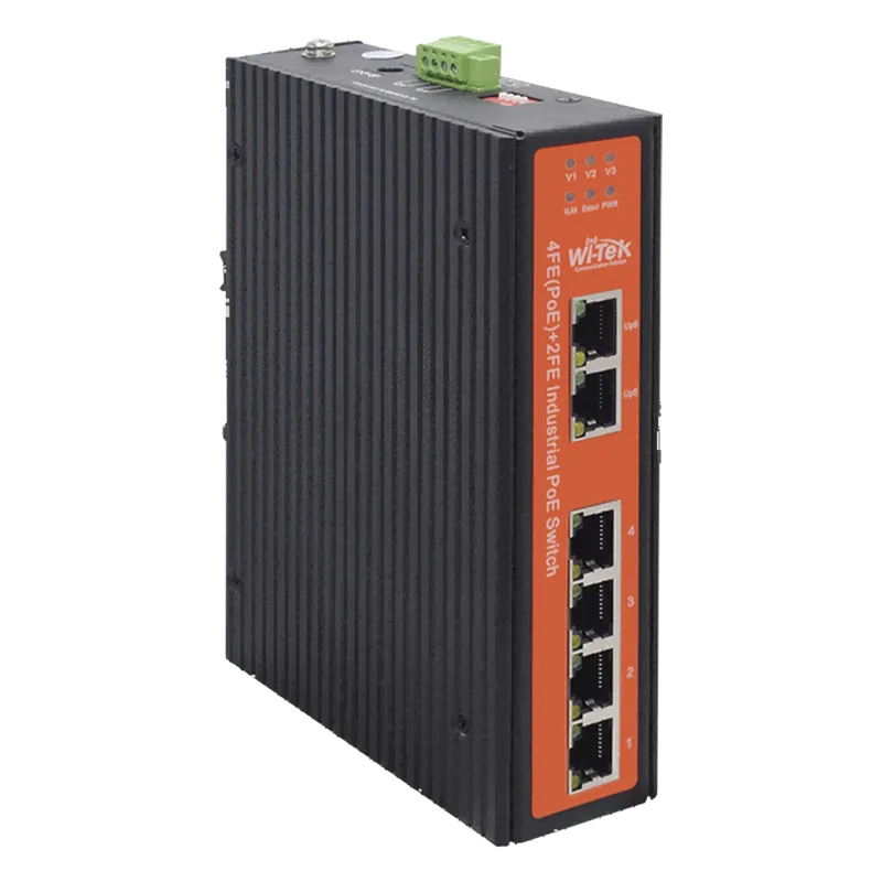 Switch industrial 4 puertos Fast Ethernetcon POE 802.3af/at + 2 puertos UPLINK gigabit WI-TEK WIPS206IV2