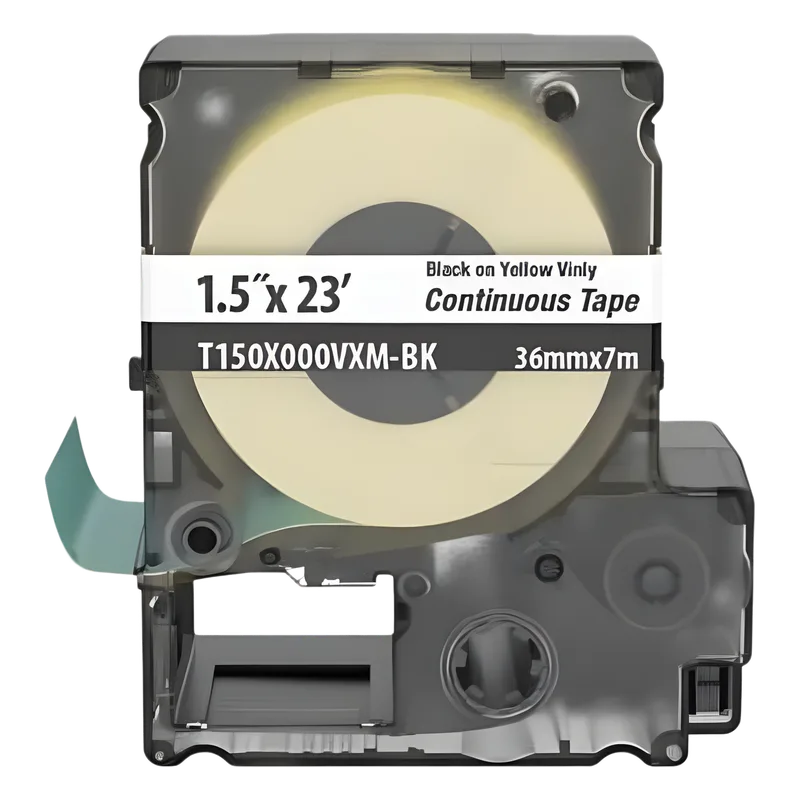 Casete de Etiquetas de Vinilo de Cinta Continua, Color Negro Sobre Amarillo, Uso Interior/Exterior, 36 mm de Ancho x 7 Metros (22.97 Pies) de Largo PANDUIT T150X000VXM-BK