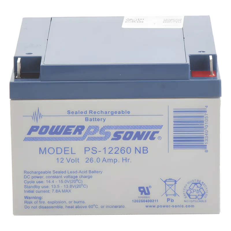 Batería 12V, 26AH, Para Respaldo, Tecnologías AGM/VRLA, 5 Años Vida Útil, Terminales NB, Reconocida UL POWER SONIC PS-12260-NB