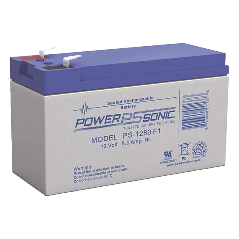 Batería 12V, 8AH, Para Respaldo, Tecnologías AGM/VRLA, 5 Años Vida Útil, Terminales F1, Reconocida UL POWER SONIC PS-1280-F1